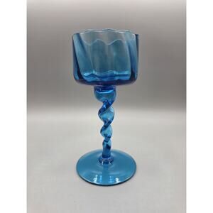 Vintage Blue Glass Emploi Twisted Stem Compote Candle Holder